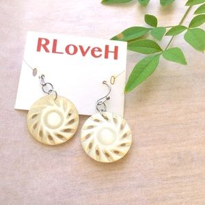 Mother Pearl Sun Disc Pendant Drop Earrings